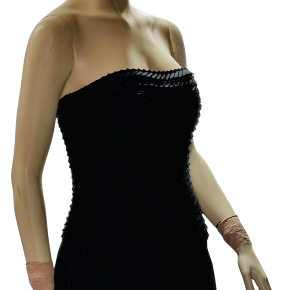 HELEN MORLEY Women's Black Tufted Bodice Silk Rayon Lined Strapless Gown Size 14 - Picture 11 of 16